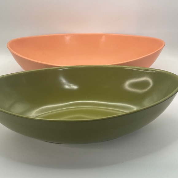 Vintage Melamine Cat Eye Shape Bowls Avocado Salmon MCM Retro Kitsch Cottagecore - Picture 7 of 10